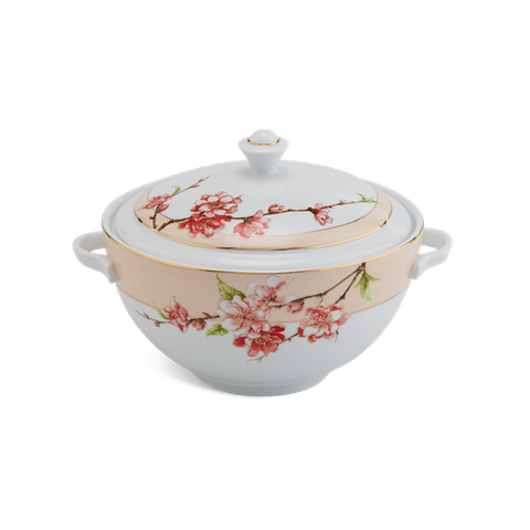 Thố sứ Minh Long 18 cm + nắp - Camellia - Hoa Đào