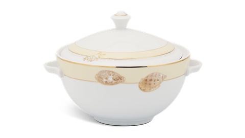 Thố sứ Minh Long 18 cm + nắp - Camellia - Hương Biển kem