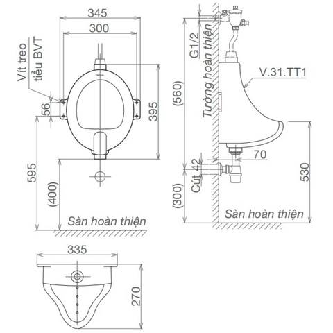 Bồn tiểu nam Viglacera TT1 treo tường