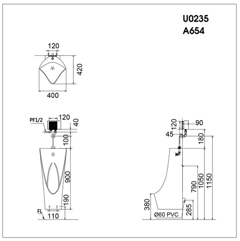 Bồn tiểu nam Caesar U0235 treo tường
