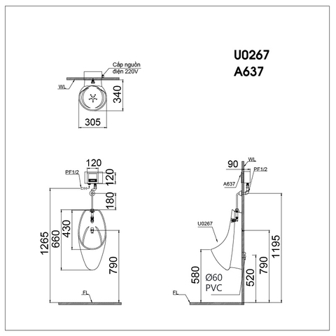 Bồn tiểu nam Caesar U0267 treo tường