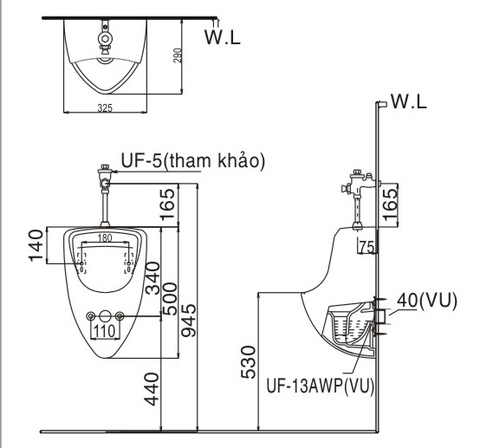 Bồn tiểu nam INAX U-440V treo tường (U440V)