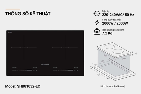 Bếp đôi điện từ Sunhouse SHB81032-EC