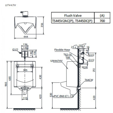 Bồn tiểu nam TOTO UT447HR#W treo tường