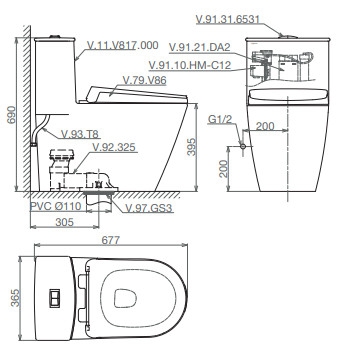 Bồn cầu 1 khối Viglacera V817 tặng kèm xịt vệ sinh VG826 + Van VG853