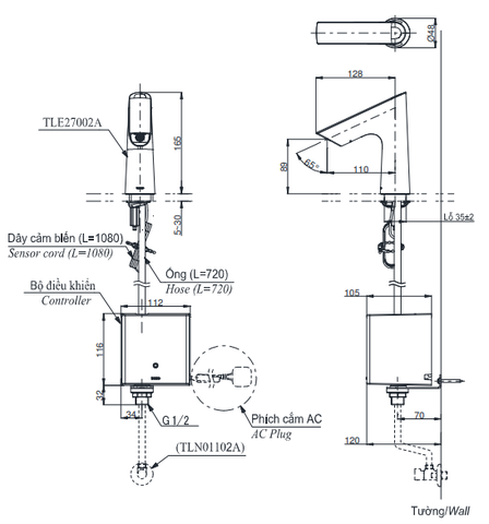 Vòi lavabo chậu rửa mặt TOTO TLE27002A TLE01502A1 TLN01102A nước lạnh cảm ứng dùng điện