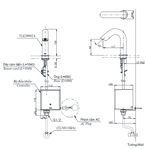 Vòi lavabo TOTO TLE28002A TLE03502A1 TLN01102A nước lạnh cảm ứng tự tạo năng lượng