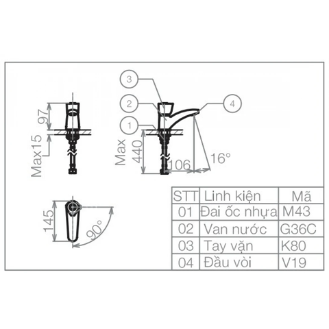 Vòi lavabo chậu rửa mặt Viglacera VG106 nước lạnh