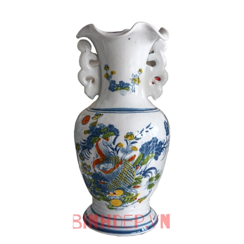 Lọ hoa sứ Bát Tràng tai S3 2 tấc