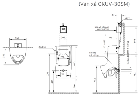 Bồn tiểu nam INAX AU-431VAC treo tường sứ chống bám bẩn AquaCeramic xả âm tường (AU431VAC)