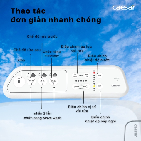 Bồn cầu 1 khối Caesar CD1374 nắp rửa điện tử TAF400H
