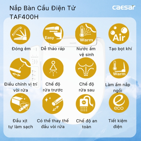 Bồn cầu 1 khối Caesar CD1374 nắp rửa điện tử TAF400H