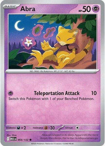 Thẻ hình Pokemon Abra 054/132 - Lá bài lẻ Mega Evolution Base Set Common Reverse Holo tiếng Anh chính hãng
