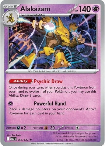 Thẻ hình Pokemon Alakazam 056/132 - Lá bài lẻ Mega Evolution Base Set Holo Rare Reverse Holo tiếng Anh chính hãng