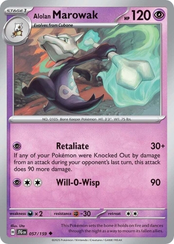 Thẻ hình Pokemon Alolan Marowak 057/159 - Lá bài lẻ Journey Together Uncommon Reverse Holo tiếng Anh chính hãng