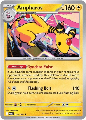 Thẻ hình Pokemon Ampharos 029/086 - Lá bài lẻ Chaos Rising Holo Rare Reverse Holo tiếng Anh chính hãng