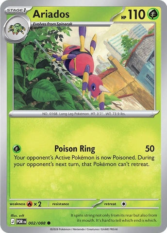 Thẻ hình Pokemon Ariados 002/088 - Lá bài lẻ Perfect Order Common Reverse Holo tiếng Anh chính hãng