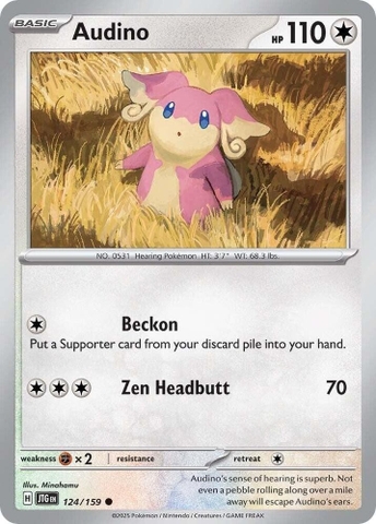 Thẻ hình Pokemon Audino 124/159 - Lá bài lẻ Journey Together Common Reverse Holo tiếng Anh chính hãng