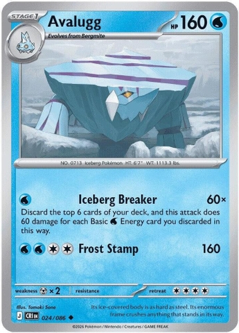 Thẻ hình Pokemon Avalugg 024/086 - Lá bài lẻ Chaos Rising Uncommon Reverse Holo tiếng Anh chính hãng