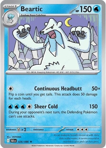 Thẻ hình Pokemon Beartic 026/086 - Lá bài lẻ Black Bolt Holo Rare Reverse Holo tiếng Anh chính hãng