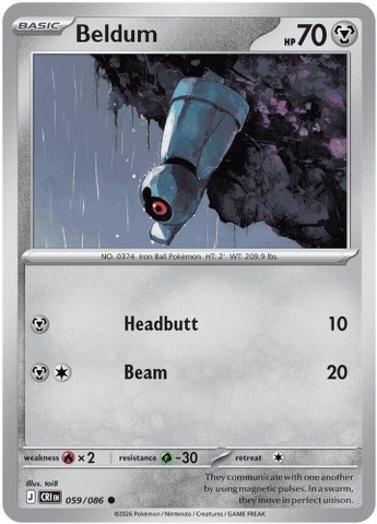Thẻ hình Pokemon Beldum 059/086 - Lá bài lẻ Chaos Rising Common Reverse Holo tiếng Anh chính hãng