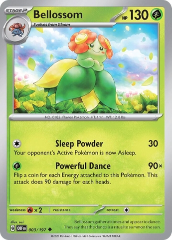 Thẻ hình Pokemon Bellossom 003/197 - Lá bài lẻ Obsidian Flames Uncommon Reverse Holo tiếng Anh chính hãng