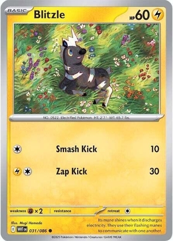 Thẻ hình Pokemon Blitzle 031/086 - Lá bài lẻ White Flare Common Reverse Holo tiếng Anh chính hãng