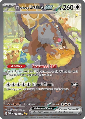 Thẻ hình Pokemon Bloodmoon Ursaluna ex 216/167 - Lá bài lẻ Twilight Masquerade Special Illustration Rare tiếng Anh chính hãng