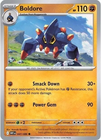 Thẻ hình Pokemon Boldore 047/086 - Lá bài lẻ White Flare Common Reverse Holo tiếng Anh chính hãng