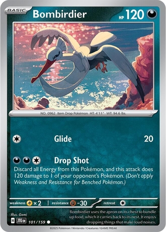 Thẻ hình Pokemon Bombirdier 101/159 - Lá bài lẻ Journey Together Common Reverse Holo tiếng Anh chính hãng