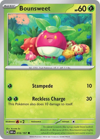 Thẻ hình Pokemon Bounsweet 016/197 - Lá bài lẻ Obsidian Flames Common Reverse Holo tiếng Anh chính hãng
