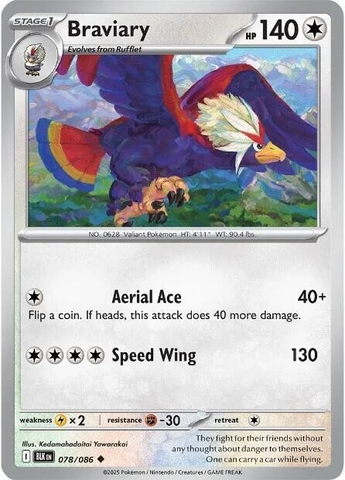 Thẻ hình Pokemon Braviary 078/086 - Lá bài lẻ Black Bolt Uncommon Reverse Holo tiếng Anh chính hãng