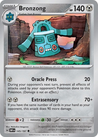 Thẻ hình Pokemon Bronzong 145/197 - Lá bài lẻ Obsidian Flames Uncommon Reverse Holo tiếng Anh chính hãng