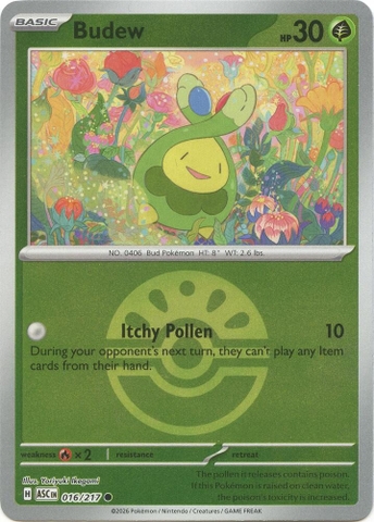 Thẻ hình Pokemon Budew 016/217 - Lá bài lẻ Ascended Heroes Common Friend Ball Holo tiếng Anh chính hãng
