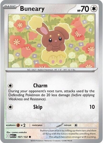 Thẻ hình Pokemon Buneary 107/132 - Lá bài lẻ Mega Evolution Base Set Common Reverse Holo tiếng Anh chính hãng