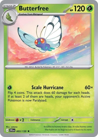 Thẻ hình Pokemon Butterfree 003/159 - Lá bài lẻ Journey Together Rare Reverse Holo tiếng Anh chính hãng