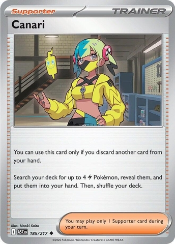 Thẻ hình Pokemon Canari 185/217 - Lá bài lẻ Ascended Heroes Uncommon tiếng Anh chính hãng