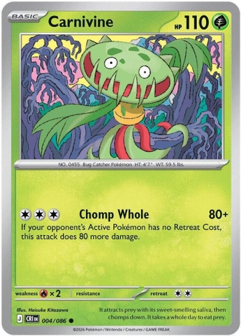 Thẻ hình Pokemon Carnivine 004/086 - Lá bài lẻ Chaos Rising Common Reverse Holo tiếng Anh chính hãng