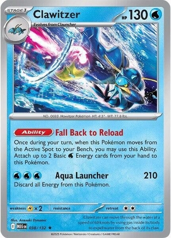 Thẻ hình Pokemon Clawitzer 038/132 - Lá bài lẻ Mega Evolution Base Set Holo Rare Reverse Holo tiếng Anh chính hãng