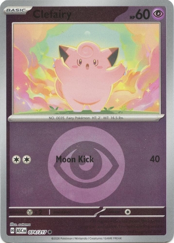 Thẻ hình Pokemon Clefairy 074/217 - Lá bài lẻ Ascended Heroes Common Energy Symbol Holo tiếng Anh chính hãng