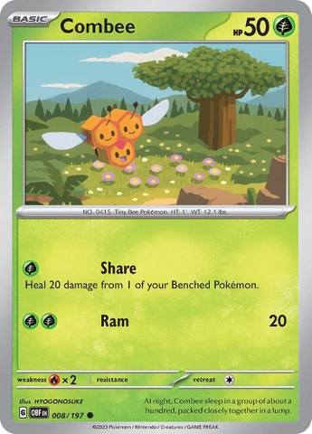 Thẻ hình Pokemon Combee 008/197 - Lá bài lẻ Obsidian Flames Common Reverse Holo tiếng Anh chính hãng