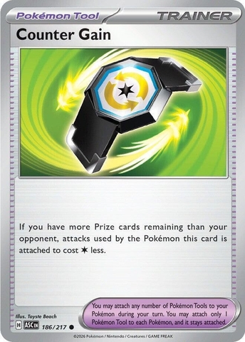 Thẻ hình Pokemon Counter Gain 186/217 - Lá bài lẻ Ascended Heroes Common tiếng Anh chính hãng