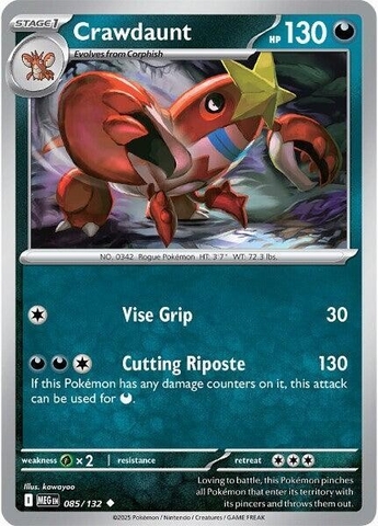 Thẻ hình Pokemon Crawdaunt 085/132 - Lá bài lẻ Mega Evolution Base Set Uncommon Reverse Holo tiếng Anh chính hãng