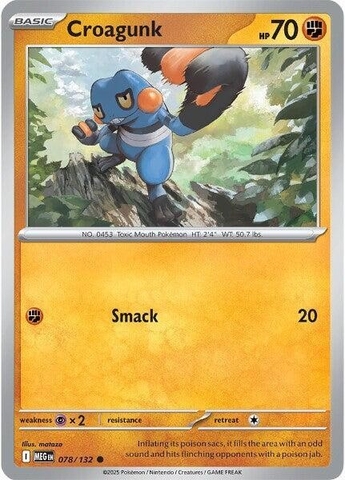 Thẻ hình Pokemon Croagunk 078/132 - Lá bài lẻ Mega Evolution Base Set Common Reverse Holo tiếng Anh chính hãng