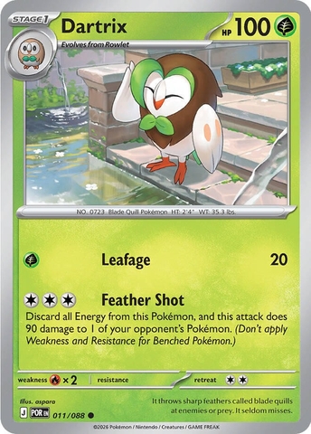 Thẻ hình Pokemon Dartrix 011/088 - Lá bài lẻ Perfect Order Common Reverse Holo tiếng Anh chính hãng