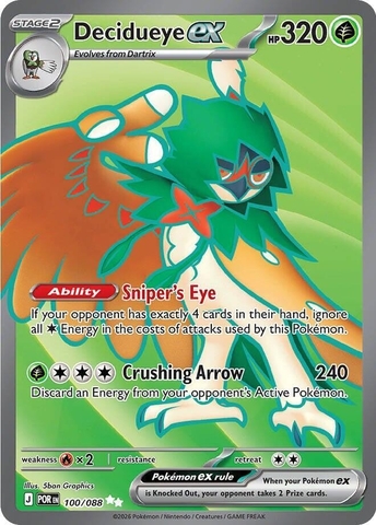 Thẻ hình Pokemon Decidueye ex 100/088 - Lá bài lẻ Perfect Order Ultra Rare tiếng Anh chính hãng