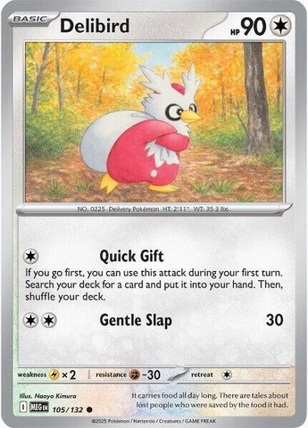 Thẻ hình Pokemon Delibird 105/132 - Lá bài lẻ Mega Evolution Base Set Common Reverse Holo tiếng Anh chính hãng