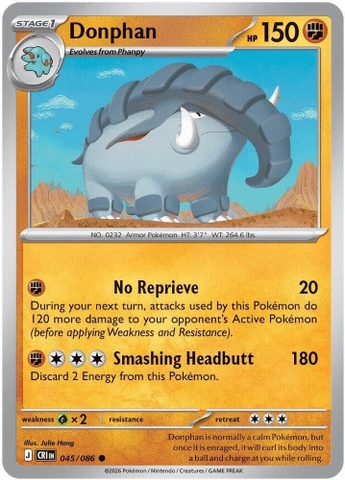 Thẻ hình Pokemon Donphan 045/086 - Lá bài lẻ Chaos Rising Common Reverse Holo tiếng Anh chính hãng