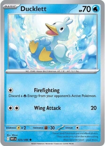Thẻ hình Pokemon Ducklett 025/086 - Lá bài lẻ White Flare Common Reverse Holo tiếng Anh chính hãng