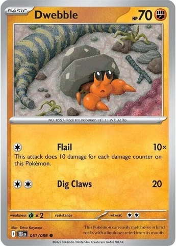 Thẻ hình Pokemon Dwebble 051/086 - Lá bài lẻ Black Bolt Common Reverse Holo tiếng Anh chính hãng